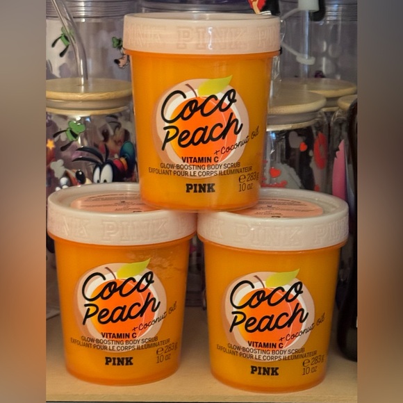 Set (3) PINK Victoria's Secret Coco Peach Body Scrub - Orange